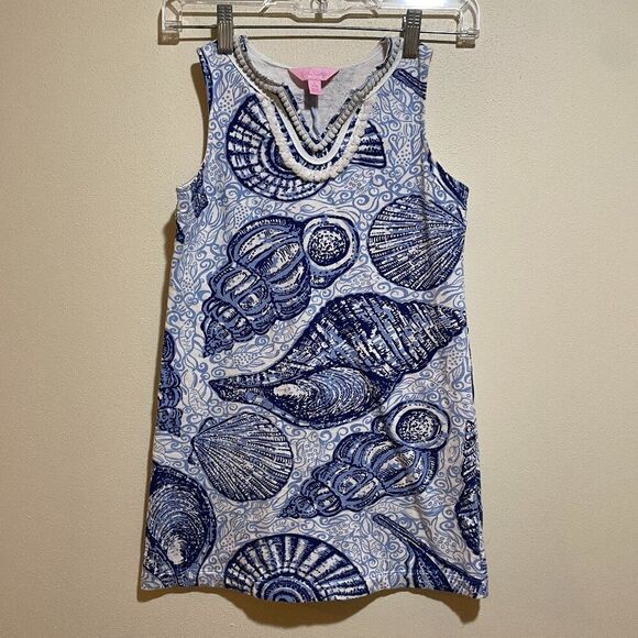 Lilly Pulitzer Girls L Mini Harper Shift Dress Blue Peri Pop Up Stuffed Shells - Picture 2 of 10
